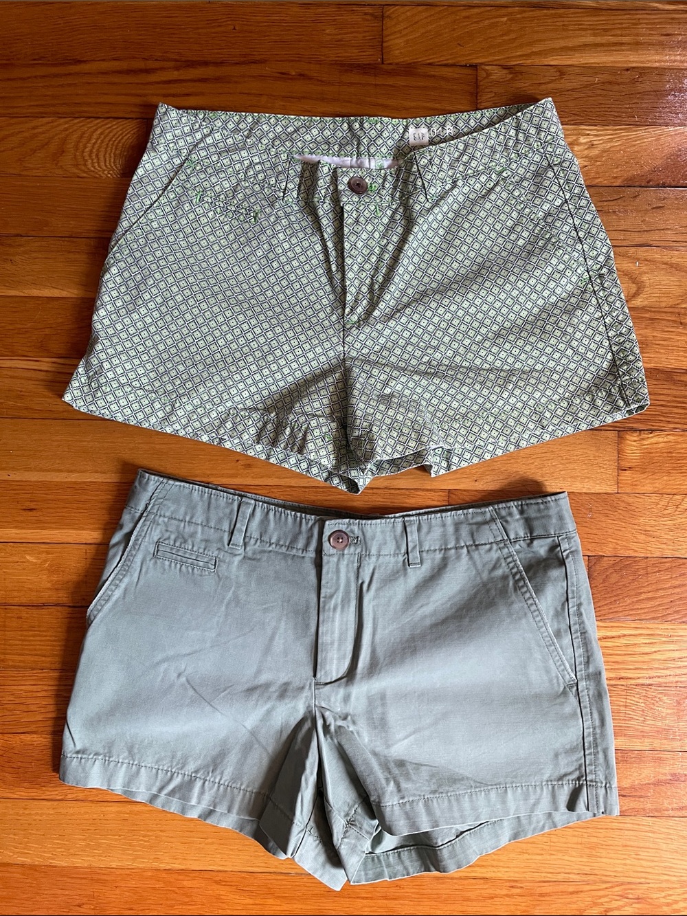 GAP Women's Light Green Patterned & Solid Green Shorts (Set of 2)